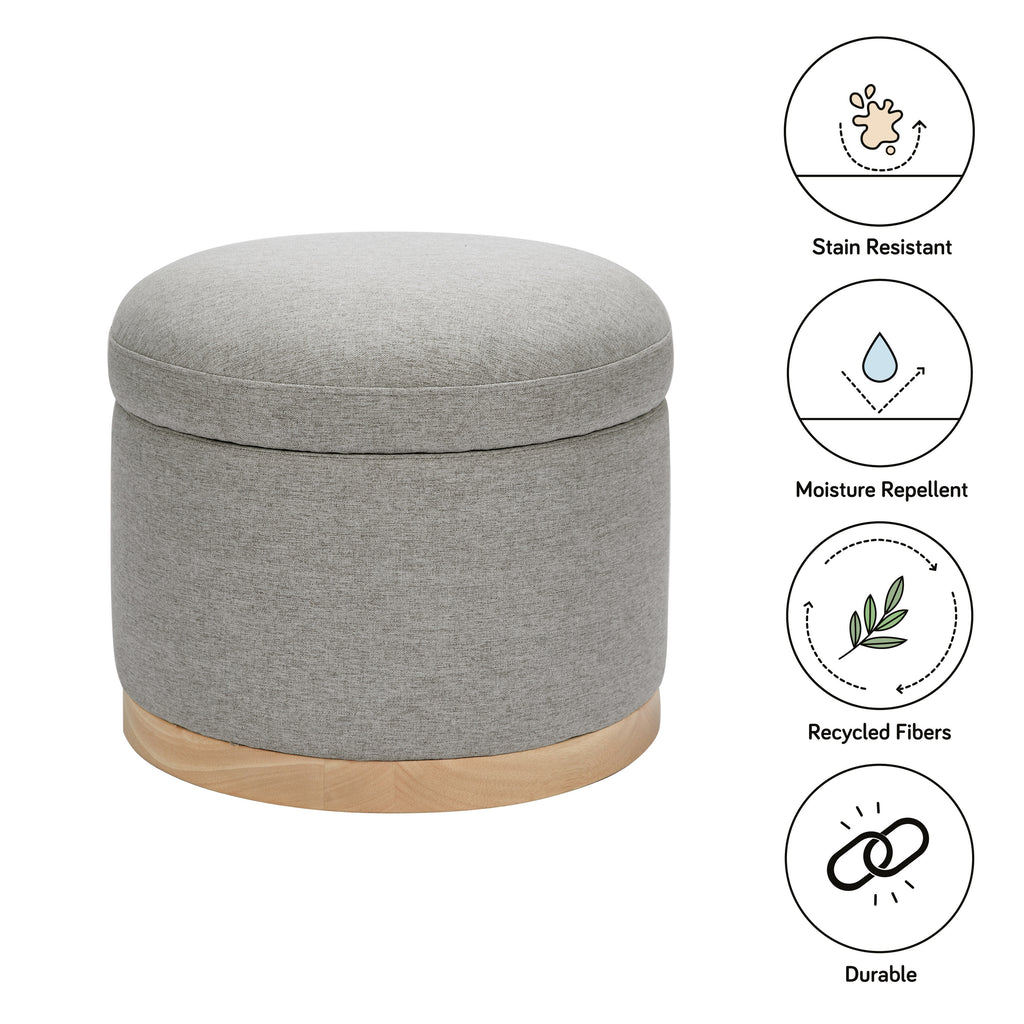 M22885PGEWLB,Babyletto,Naka Storage Ottoman in Performance Grey Eco-Weave w/ Light Wood Base