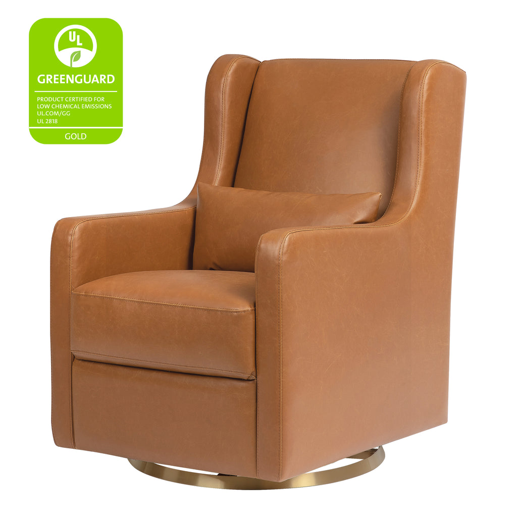 M22187TANG,Wally Swivel Glider in Tan Vegan Leather w/Gold Base