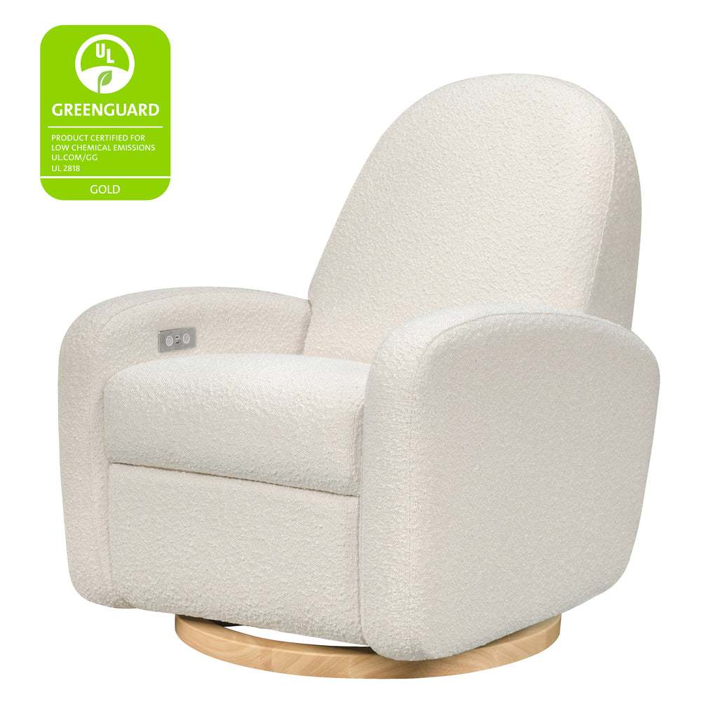 M23188WBLB,Babyletto,Nami Glider Recliner w/ Electronic Control and USB in Ivory Boucle w/Light Wood Base