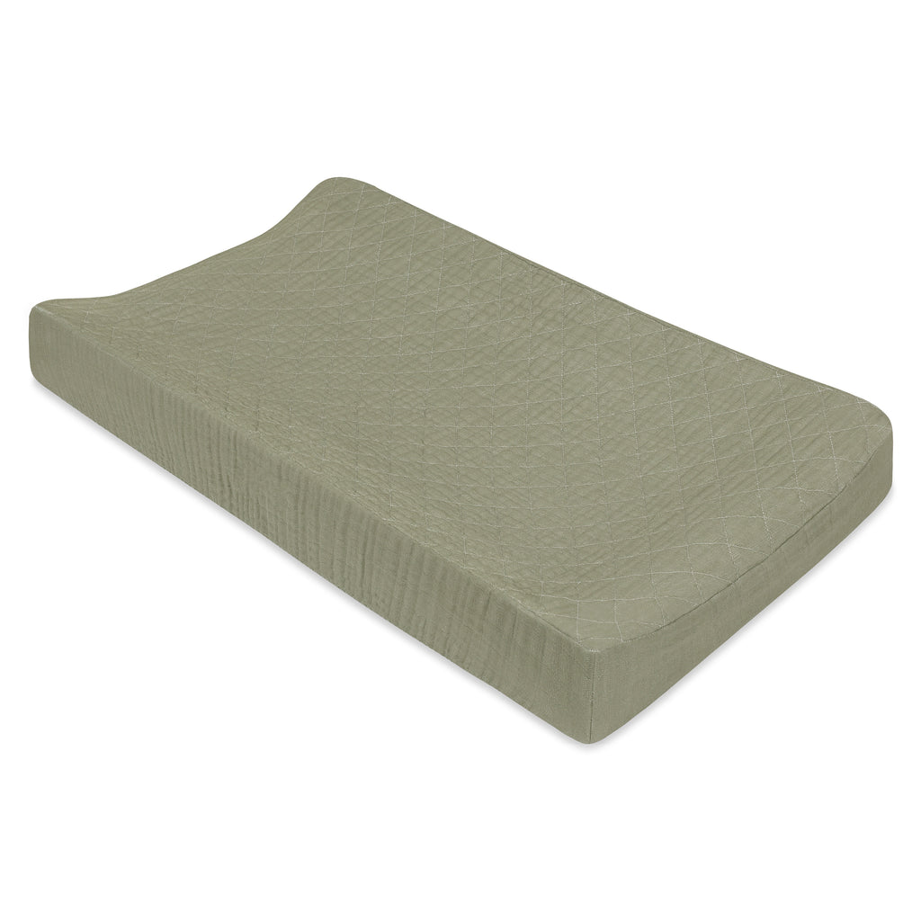 T29737MCA,Matcha Quilted Muslin Changing Pad Cover in GOTS Certified Organic Cotton
