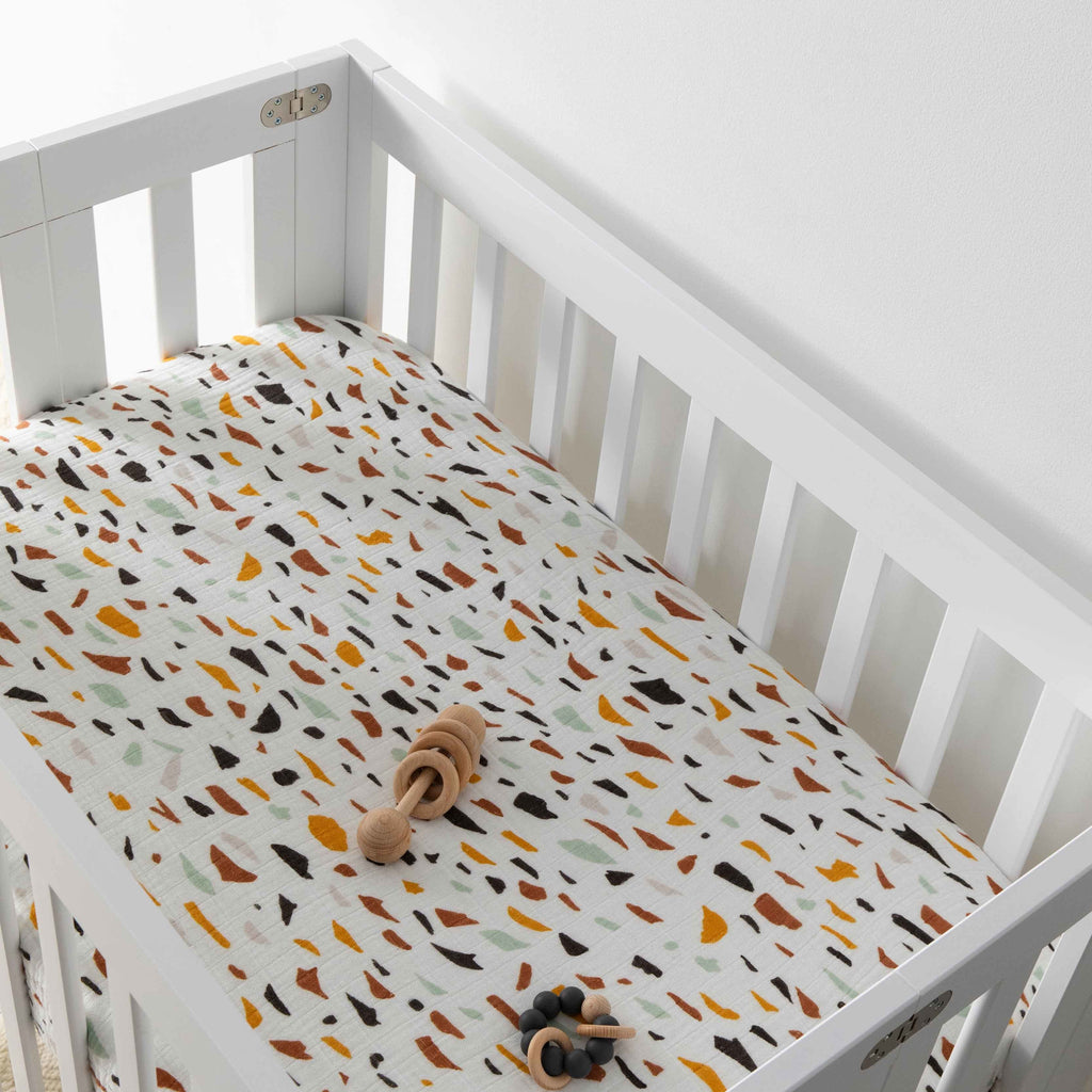 T29136,Babyletto,Terrazzo Muslin Mini Crib Sheet in GOTS Certified Organic Cotton