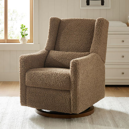 M11288LTDB,Babyletto,Kiwi Glider Recliner w/ Electronic Control and USB in Latte Teddy Loop w/ Dark Wood Base