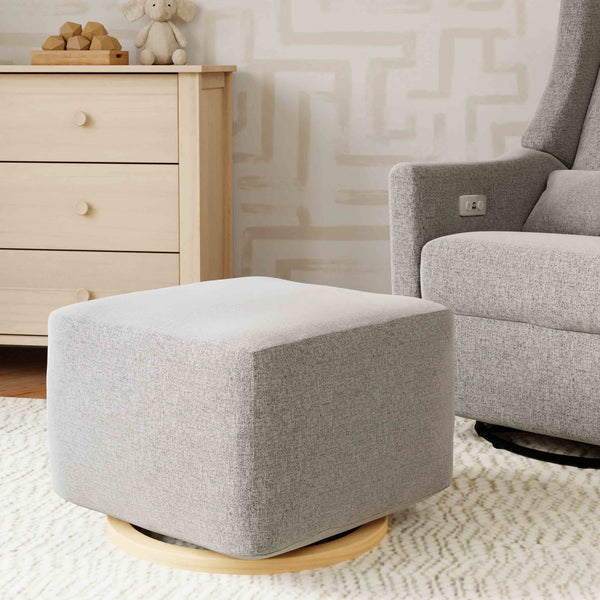 M26385PGEWLB,Babyletto,Kiwi Gliding Ottoman in Performance Grey Eco-Weave w/ Light Wood Base