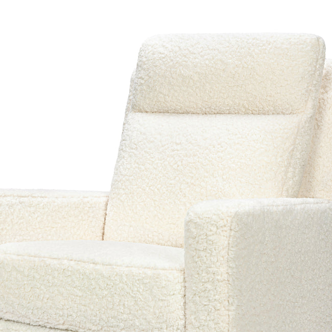 M23082CMSGLB,Babyletto,Sigi Pro Power Glider Recliner w/ Power Lumbar in Cream Shearling w/Light Wood Base