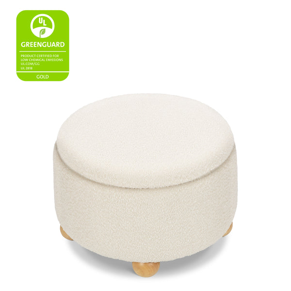 M30985PWBHF,Namesake,Tuffet Storage Ottoman in Performance Ivory Boucle w/Honey Ball Feet