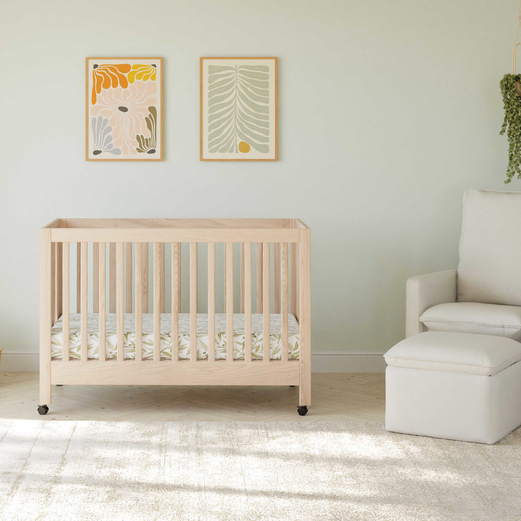 M6601NX,Babyletto,Maki Full-Size Folding Crib w/Toddler Bed Conversion Kit in Washed Natural