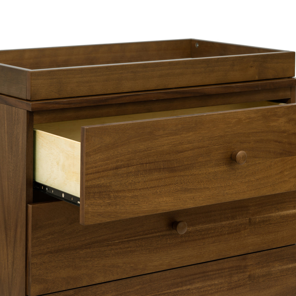 M12923NLGLD,Babyletto,Gelato 3-Drawer Changer Dresser  Gold Feet w/Removable Changing Tray in Natural Walnut