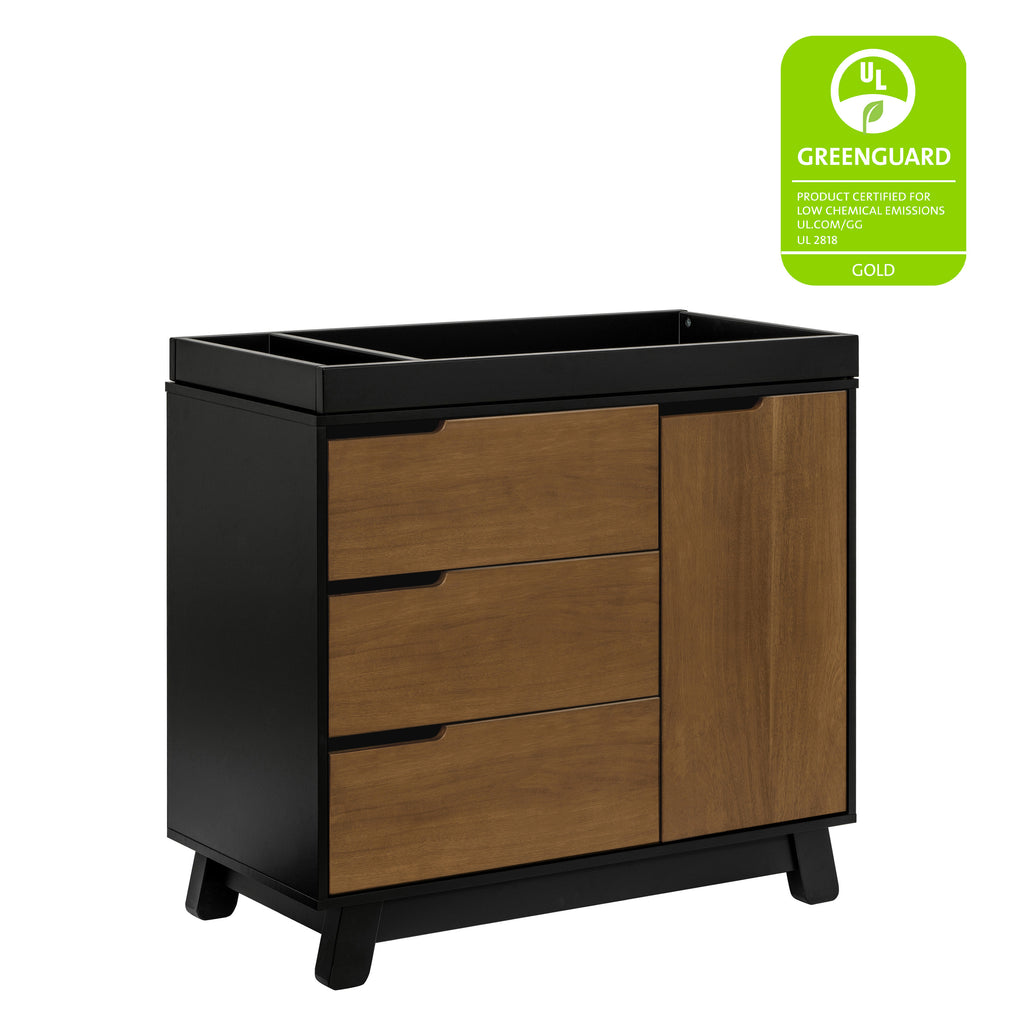 M4223BNL,Babyletto,Hudson 3-Drawer Changer Dresser w/Removable Changing Tray in Black/Natural Walnut