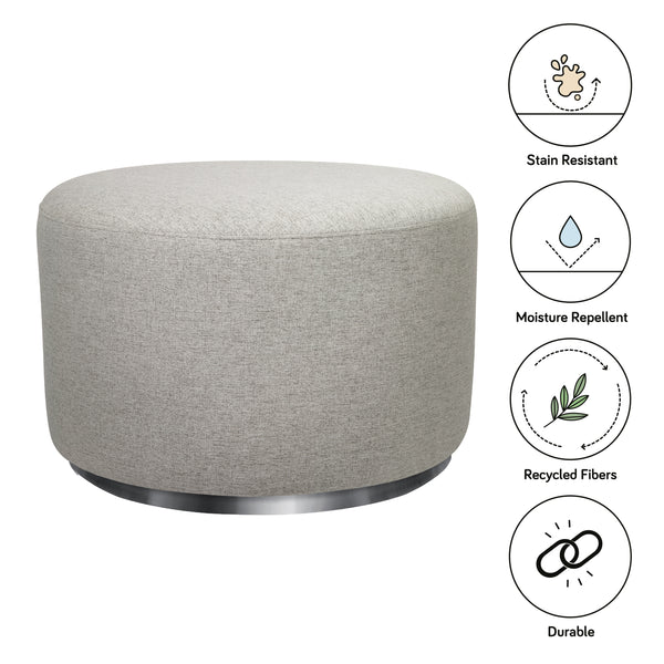 M10185PGEW,Babyletto,Tuba Gliding Ottoman in Performance Grey Eco-Weave w/Silver Base