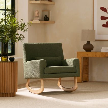 1085OBL,Nursery Works,Sleepytime Rocker in Olive Boucle w/Light Legs
