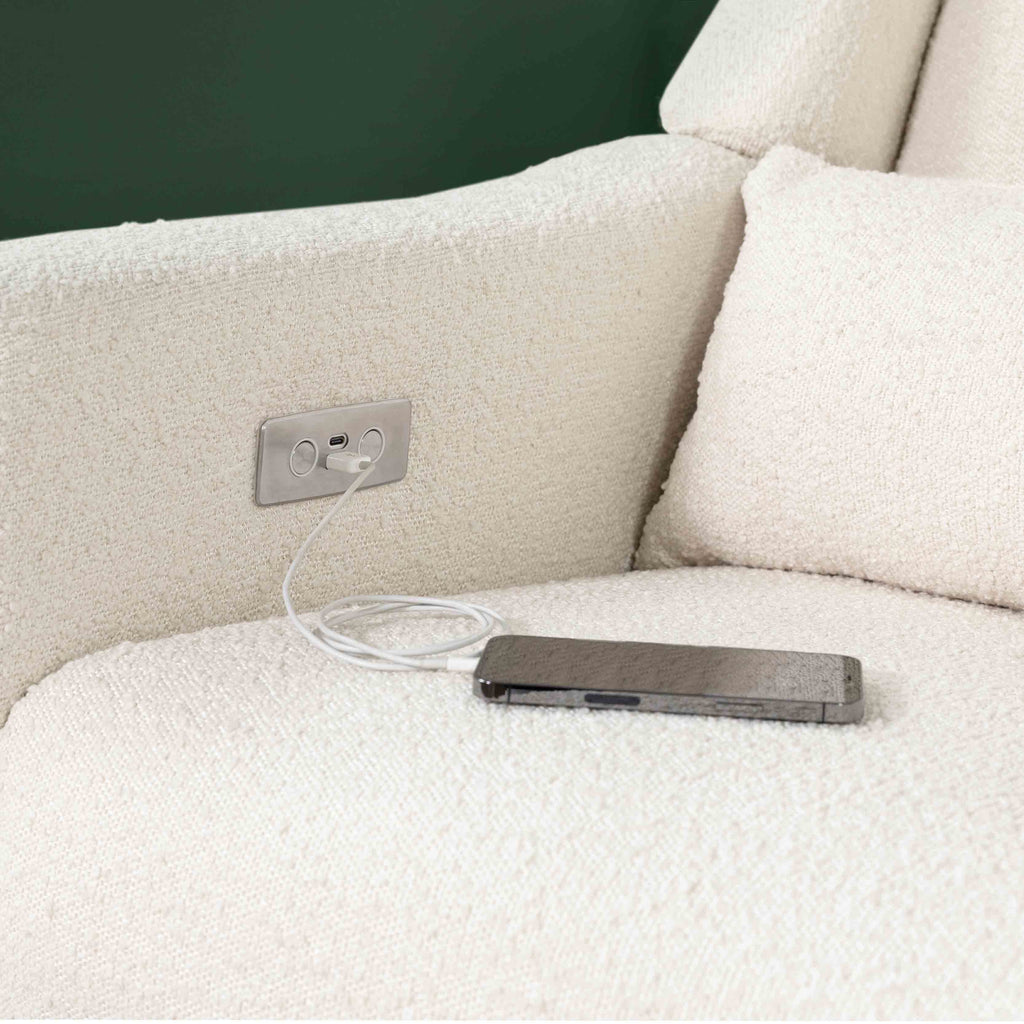 M11288WBG,Babyletto,Kiwi Glider Recliner w/ Electronic Control and USB in Ivory Boucle w/Gold Base