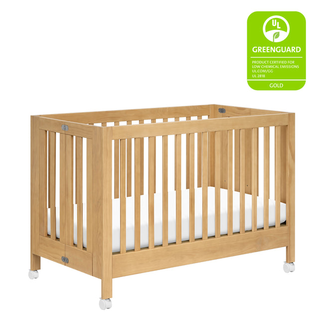 M6601HY,Babyletto,Maki Full-Size Folding Crib w/ Toddler Bed Conversion Kit in Honey