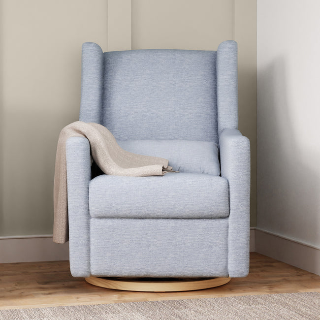 M11288PCETLB,Babyletto,Kiwi Glider Recliner w/ Electronic Control and USB in Performance Blue Chambray Eco-Twill/Light Wood
