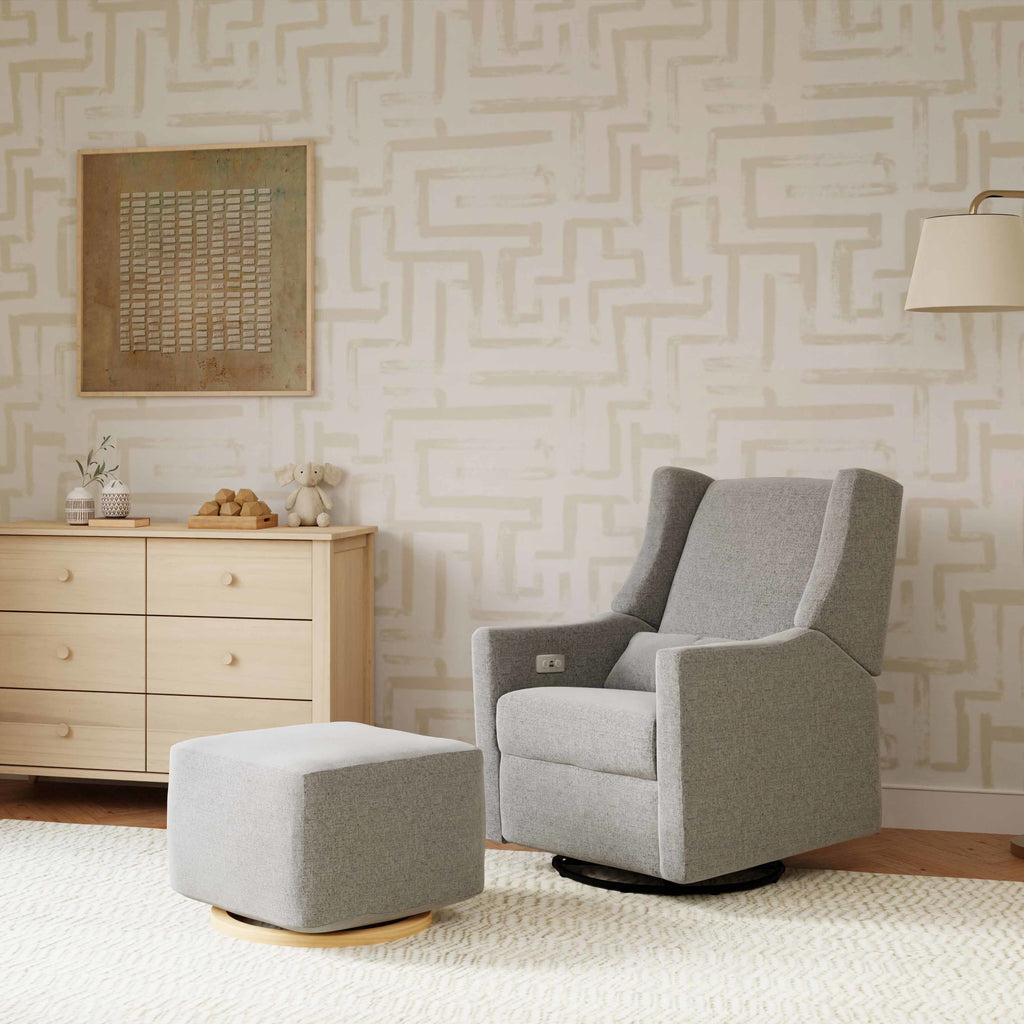 M26385PGEWLB,Babyletto,Kiwi Gliding Ottoman in Performance Grey Eco-Weave w/ Light Wood Base