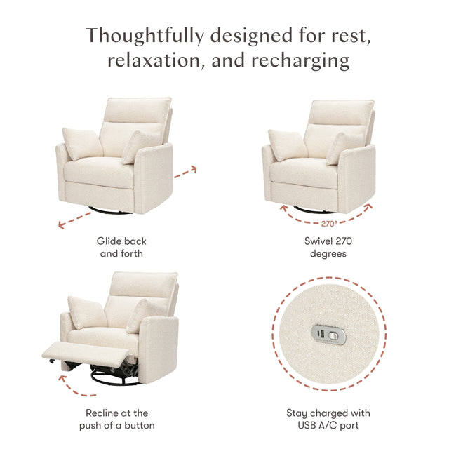 M33988PWB,Babyletto,Nori Glider Recliner w/ Electronic Control and USB in Performance Ivory Boucle