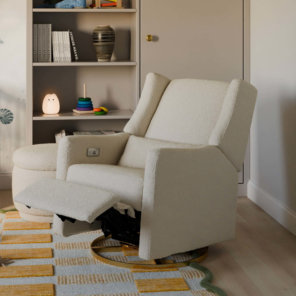 M11288WBG,Babyletto,Kiwi Glider Recliner w/ Electronic Control and USB in Ivory Boucle w/Gold Base