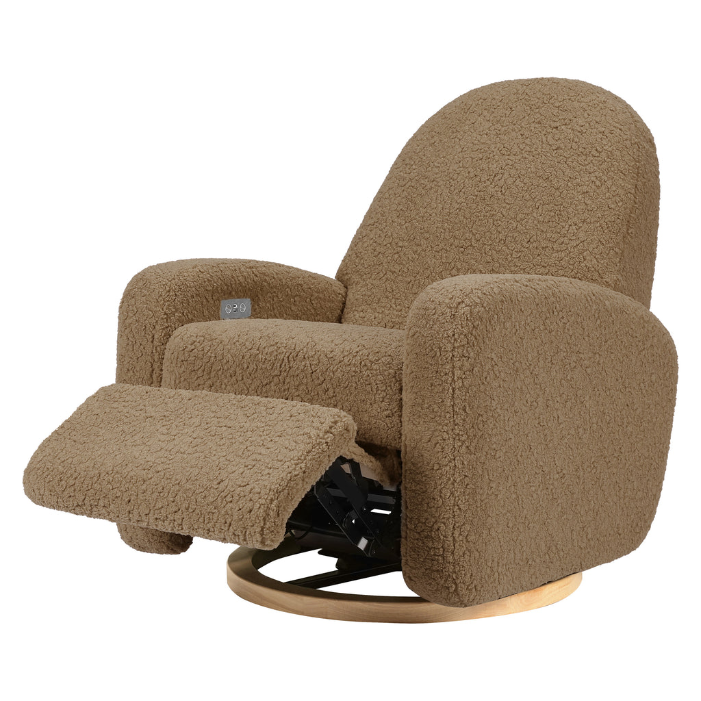 M23188CTSLB,Nami Glider Recliner w/ Electronic Control and USB in Cortado Shearling with Light Wood Base