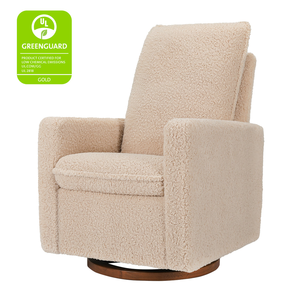 M20987CSGDB,Babyletto,Cali Pillowback Swivel Glider in Chai Shearling w/ Dark Wood Base