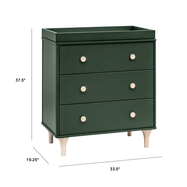 M9023FRGRNX,Babyletto,Lolly 3-Drawer Changer Dresser w/Removable Tray  Forest Green/Washed Natural