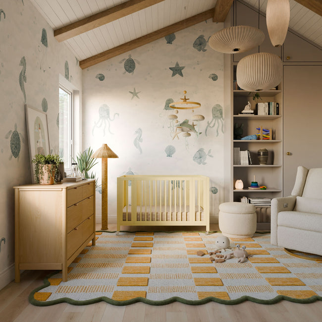 M30880PY,Babyletto,Rolli 9-in-1 Convertible All-Stages® Crib w/ Bassinet & Toddler Bed Kits in Pale Yellow