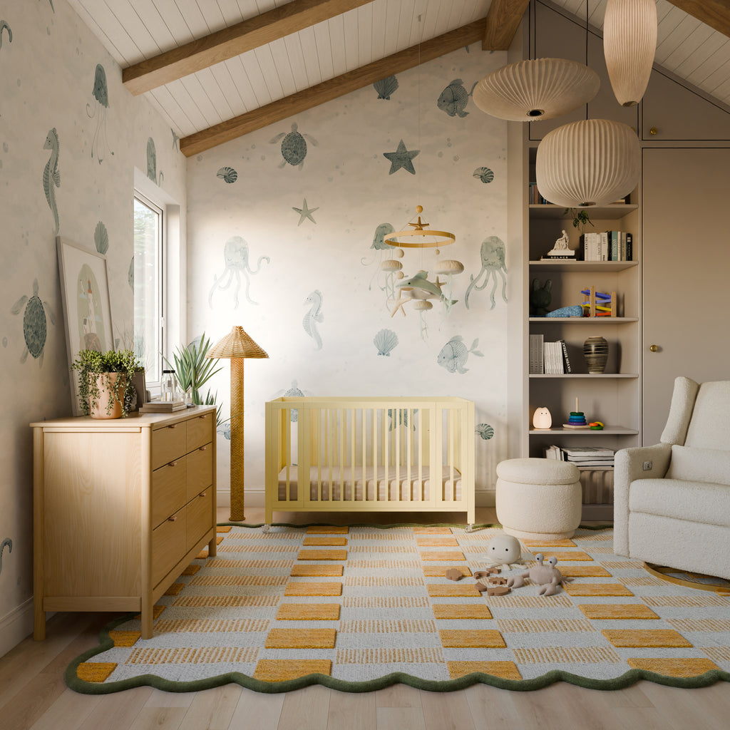 M30880PY,Babyletto,Rolli 9-in-1 Convertible All-Stages® Crib w/ Bassinet & Toddler Bed Kits in Pale Yellow