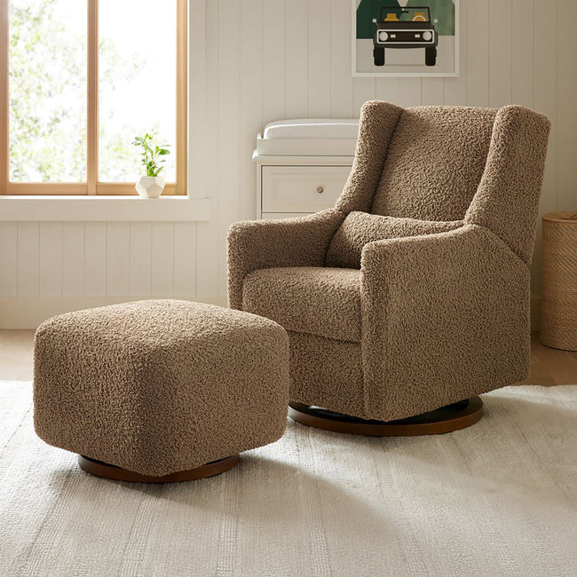 M11288LTDB,Babyletto,Kiwi Glider Recliner w/ Electronic Control and USB in Latte Teddy Loop w/ Dark Wood Base