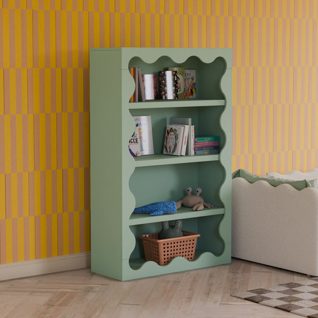 M31111LS,Babyletto Kids,Lido Wave Bookcase in Light Sage