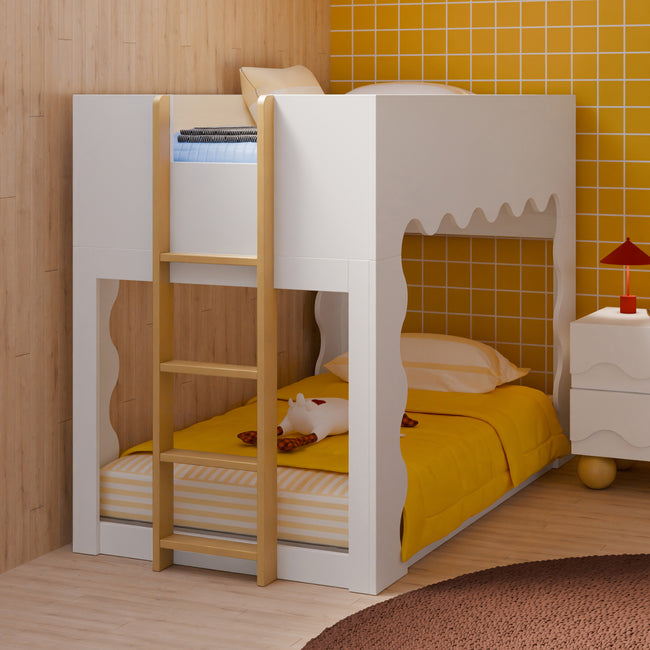 M31194WHY,Babyletto Kids,Lido Wave Convertible Bunk Bed in White and Honey
