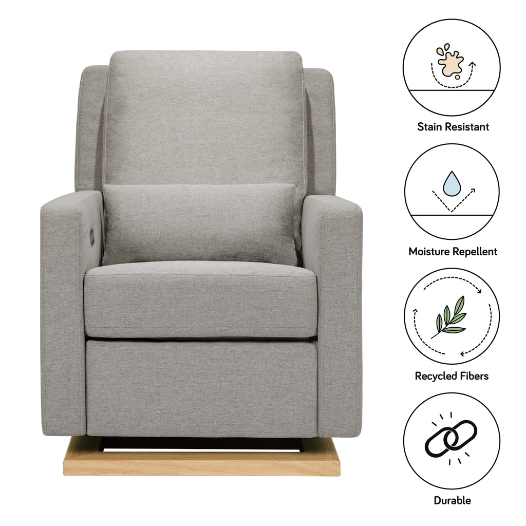 M23085PGEWLB,Babyletto,Sigi Glider Recliner w/ Electronic Control and USB in Performance Grey Eco-Weave w/Light Wood Base