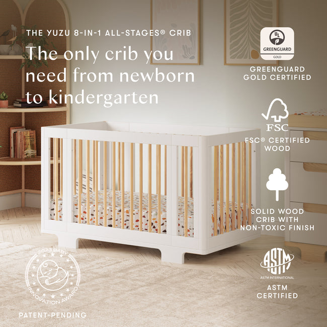 M23401WN,Babyletto,Yuzu 8-in-1 Convertible Crib w/All-Stages Conversion Kits in White/Natural