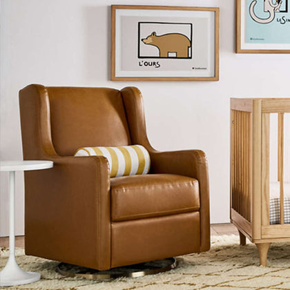 M22187TANG,Babyletto,Wally Swivel Glider in Tan Vegan Leather w/Gold Base