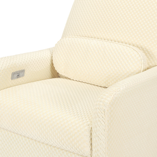 M23688IVCL,Ubabub,Arc Glider Recliner w/ Electronic Control and USB in Ivory Velvet Checker w/ Light Wood Base