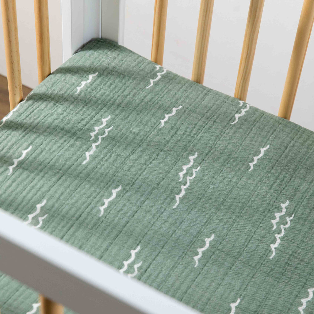 T27136,Babyletto,Ocean Waves Muslin Mini Crib Sheet Ocean Waves Muslin Mini Crib Sheet