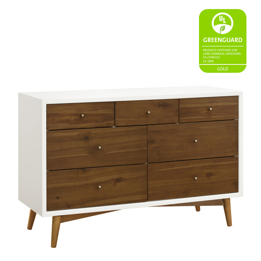 M15916RWNL,Babyletto,Palma 7-Drawer Double Dresser  Assembled in Warm White w/Natural Walnut