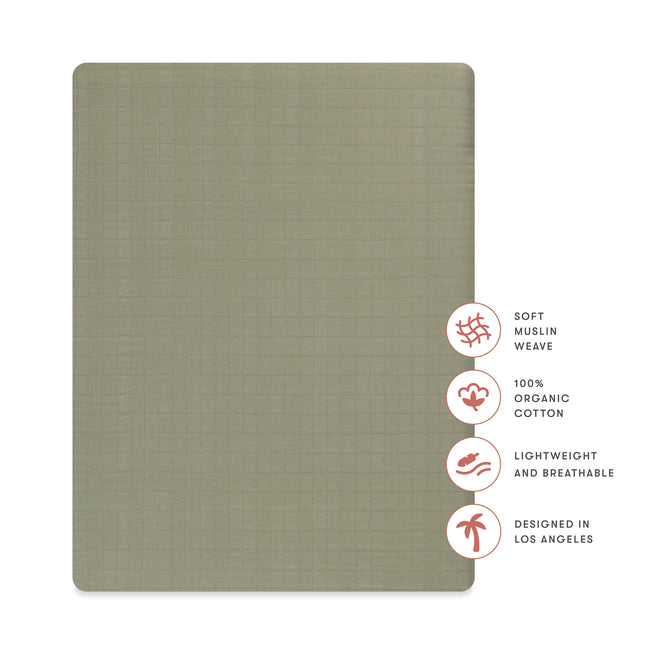 T29733MCA,Babyletto,Matcha Muslin All-Stages Midi Crib Sheet in GOTS Certified Organic Cotton