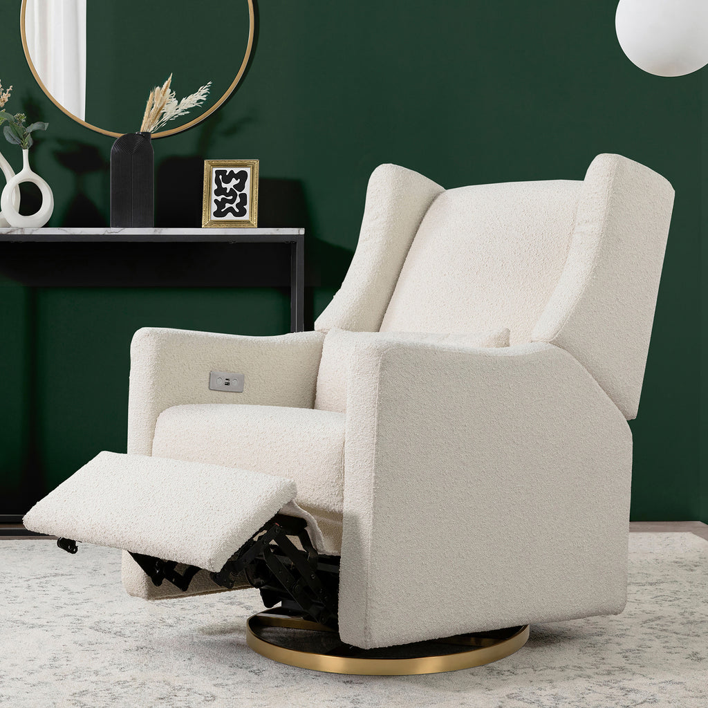 M11288WBG,Kiwi Glider Recliner w/ Electronic Control and USB in Ivory Boucle w/Gold Base