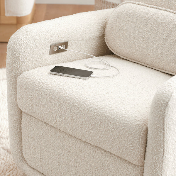 M23688WB,Ubabub,Arc Glider Recliner w/ Electronic Control and USB in Ivory Boucle w/ Light Wood Base