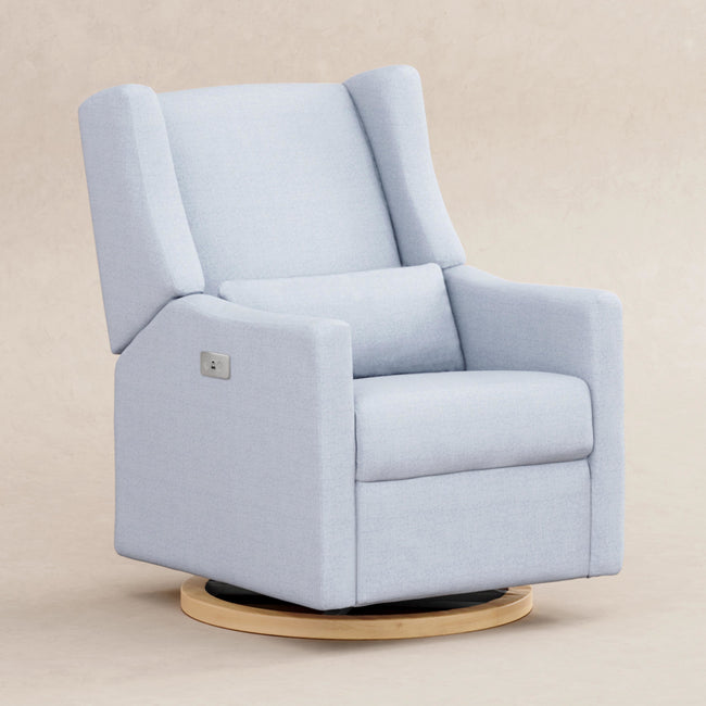 M11288PCETLB,Babyletto,Kiwi Glider Recliner w/ Electronic Control and USB in Performance Blue Chambray Eco-Twill/Light Wood