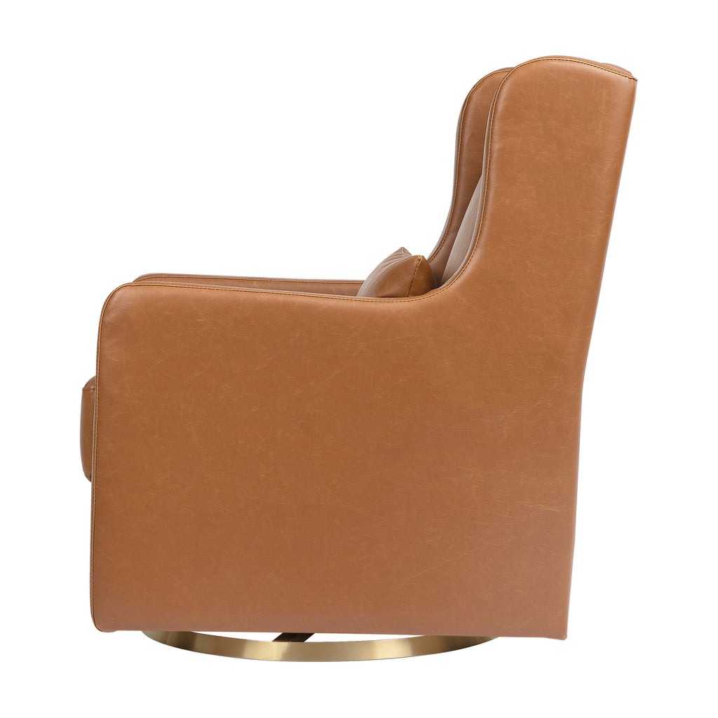 M22187TANG,Babyletto,Wally Swivel Glider in Tan Vegan Leather w/Gold Base