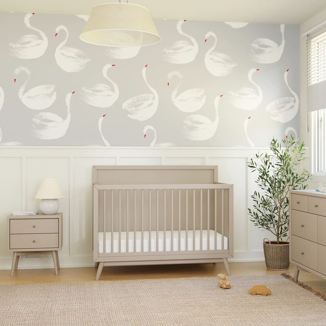 M15901TPE,Babyletto,Palma Mid-Century 4-in-1 Convertible Crib w/Toddler Bed Conversion in Taupe