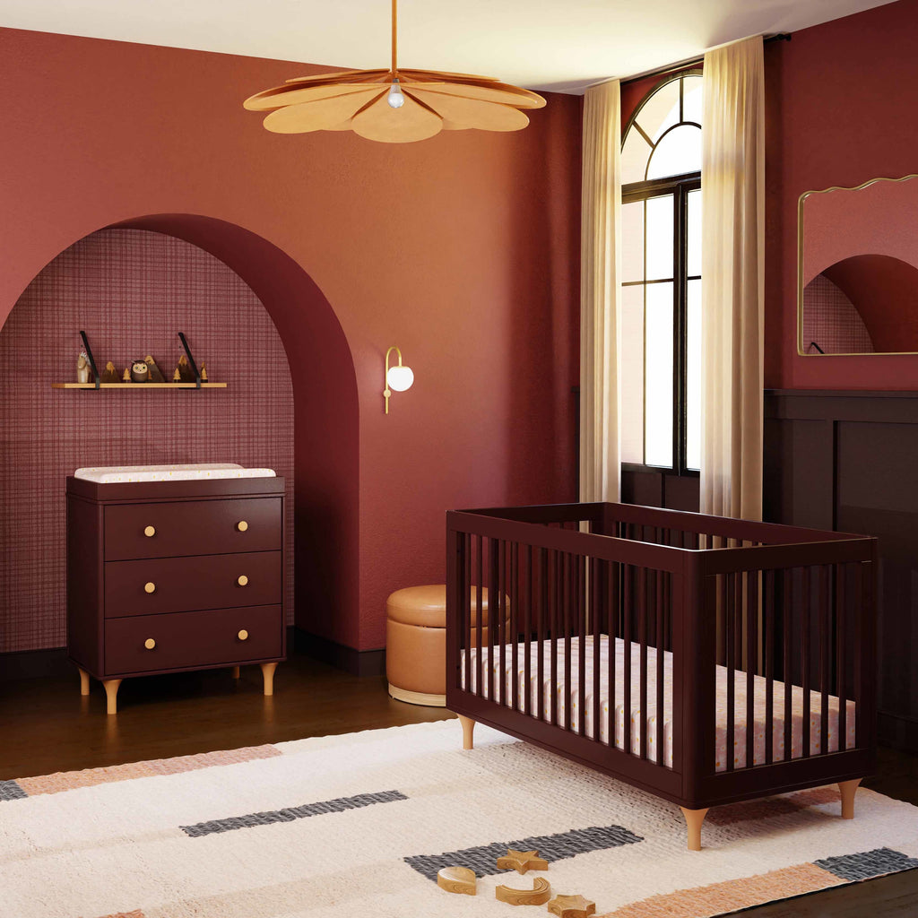 M9001CRN,Babyletto,Lolly 3-in-1 Convertible Crib w/Toddler Bed Conversion in Crimson/Natural