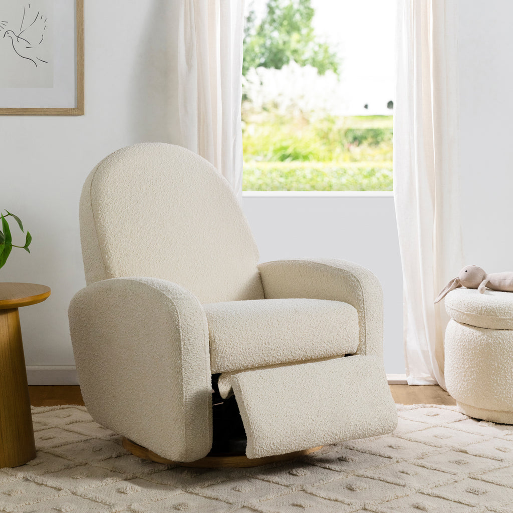 M23188WBLB,Babyletto,Nami Glider Recliner w/ Electronic Control and USB in Ivory Boucle w/Light Wood Base