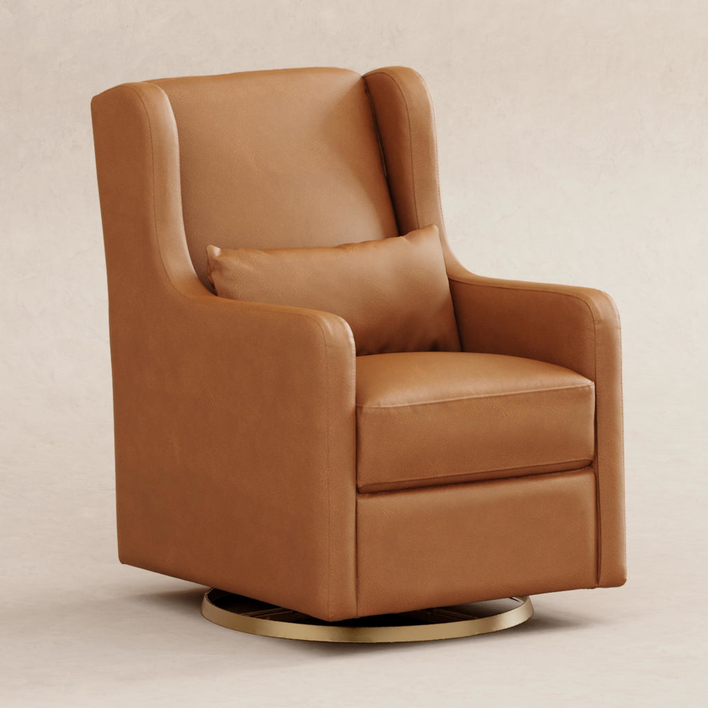 M22187TANG,Babyletto,Wally Swivel Glider in Tan Vegan Leather w/Gold Base