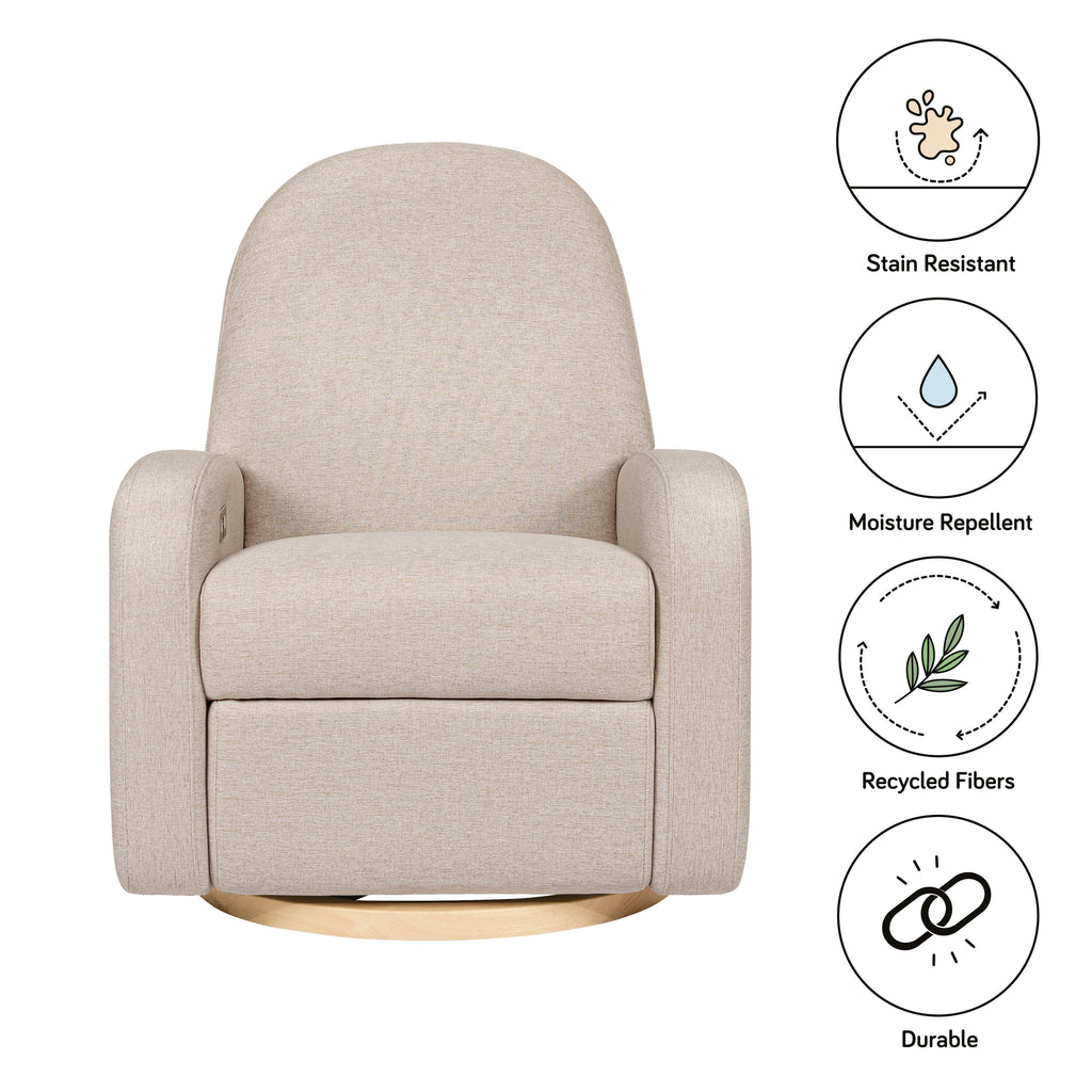 M23188PBEWLB,Babyletto,Nami Glider Recliner w/ Electronic Control and USB in Performance Beach Eco-Weave w/ Light Wood Base