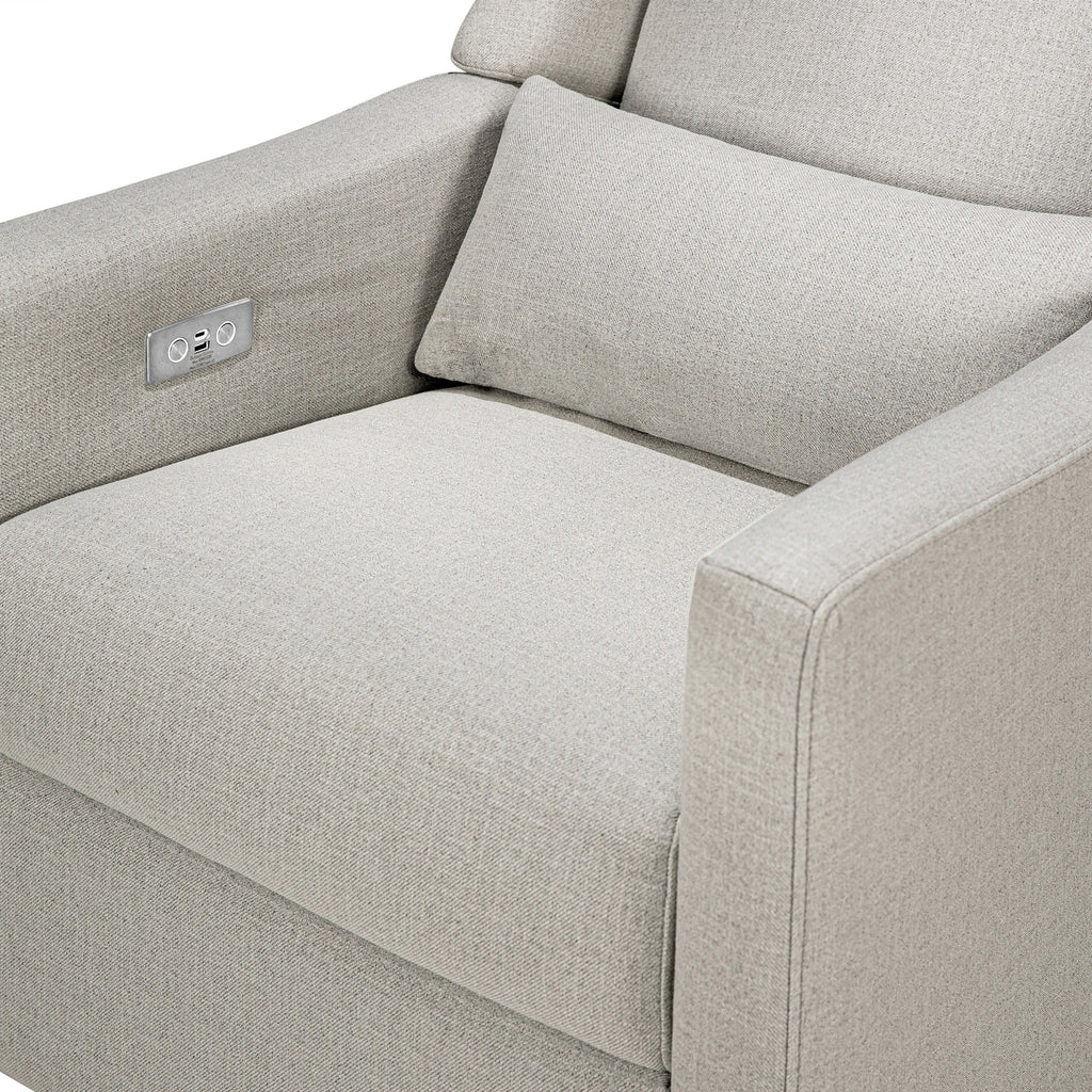 M11288PFETLB,Babyletto,Kiwi Glider Recliner w/ Electronic Control and USB in Performance Frost Eco-Twill w/Light Wood Base