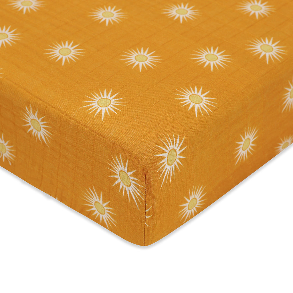T26935,Golden Hour Muslin Crib Sheet in GOTS Certified Organic Cotton