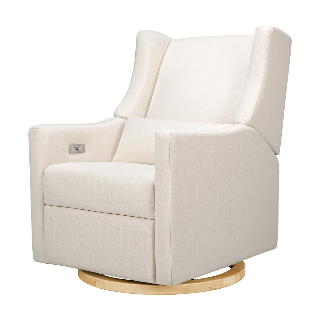 M11288PNETLB,Babyletto,Kiwi Glider Recliner w/ Electronic Control and USB in Performance Natural Eco-Twill w/Light Wood Bas