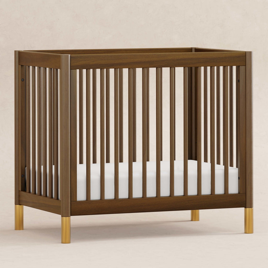 M12998NLGLD,Gelato 4-in-1 Convertible Mini Crib and Twin bed in Natural Walnut Finish with Gold Feet