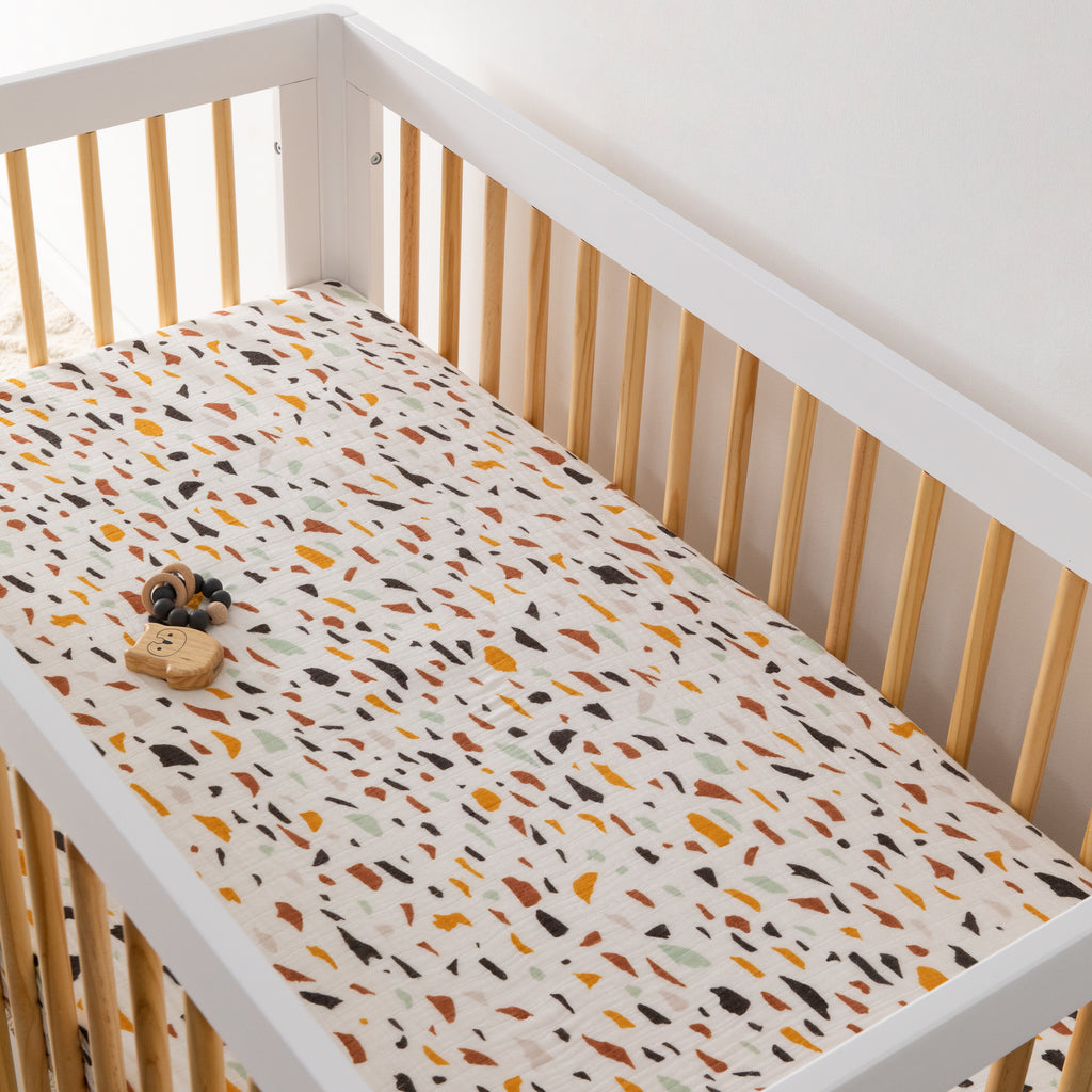 T29135,Babyletto,Terrazzo Muslin Crib Sheet in GOTS Certified Organic Cotton