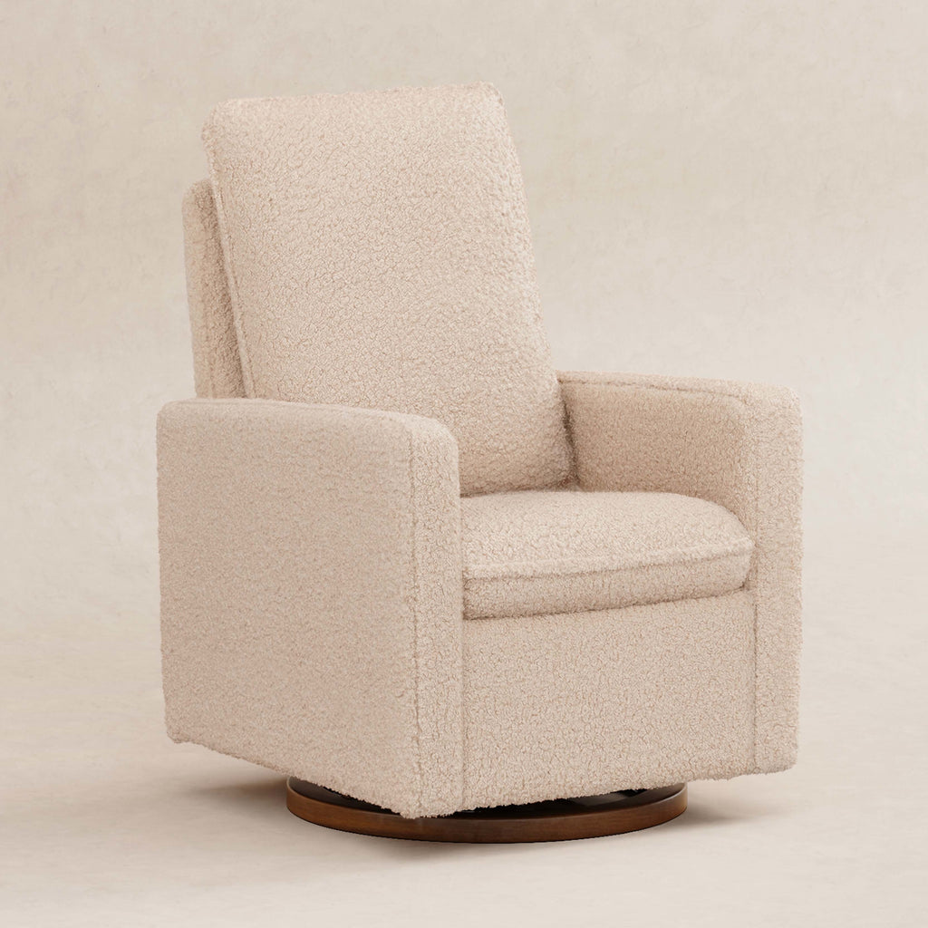 M20987CSGDB,Babyletto,Cali Pillowback Swivel Glider in Chai Shearling w/ Dark Wood Base